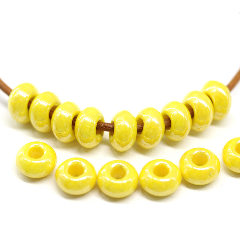 6x9mm Yellow luster czech glass beads 3mm hole rondelle, 15Pc