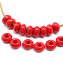 6x9mm Red opaque czech glass beads 3mm hole rondelle, 15Pc