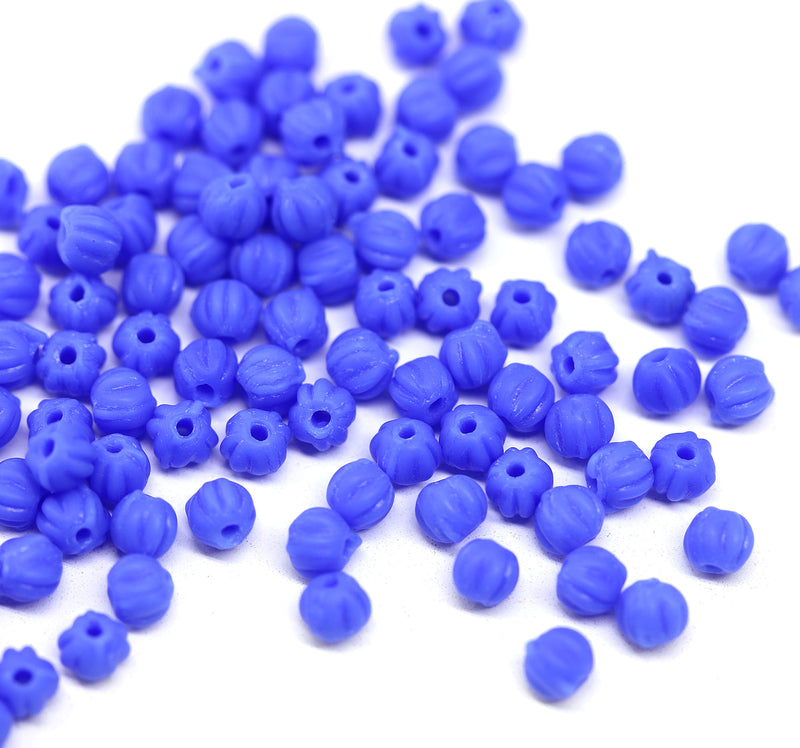 3mm Frosted periwinkle blue melon shape glass beads, 5gr