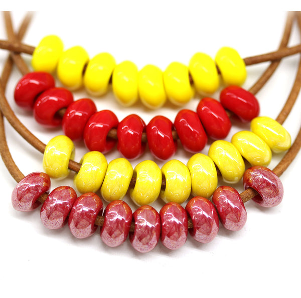 6x9mm Red opaque luster czech glass beads 3mm hole rondelle, 15Pc