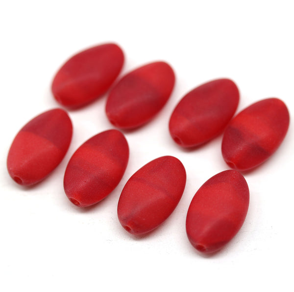 15x9mm Matte red oval rhombus diamond shape beads - 8pc
