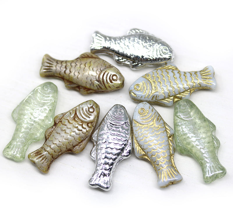 24x11mm Picasso Czech glass fish beads, 4pc