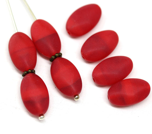 15x9mm Matte red oval rhombus diamond shape beads - 8pc