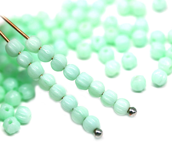3mm Mint green melon shape glass beads, 5gr
