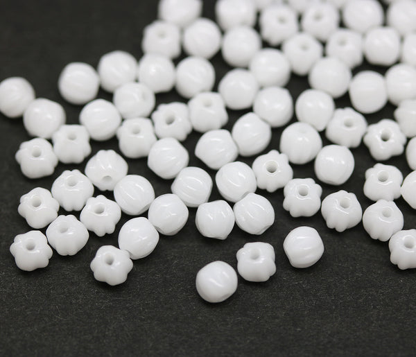 3mm White melon shape glass beads, 4gr