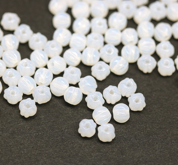 3mm Opal white melon shape glass beads, 5gr