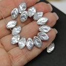 12x7mm Silver coating clear leaf beads Czech glass - 30pc