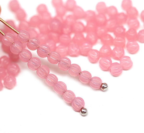 3mm Opal pink melon shape glass beads, 5gr