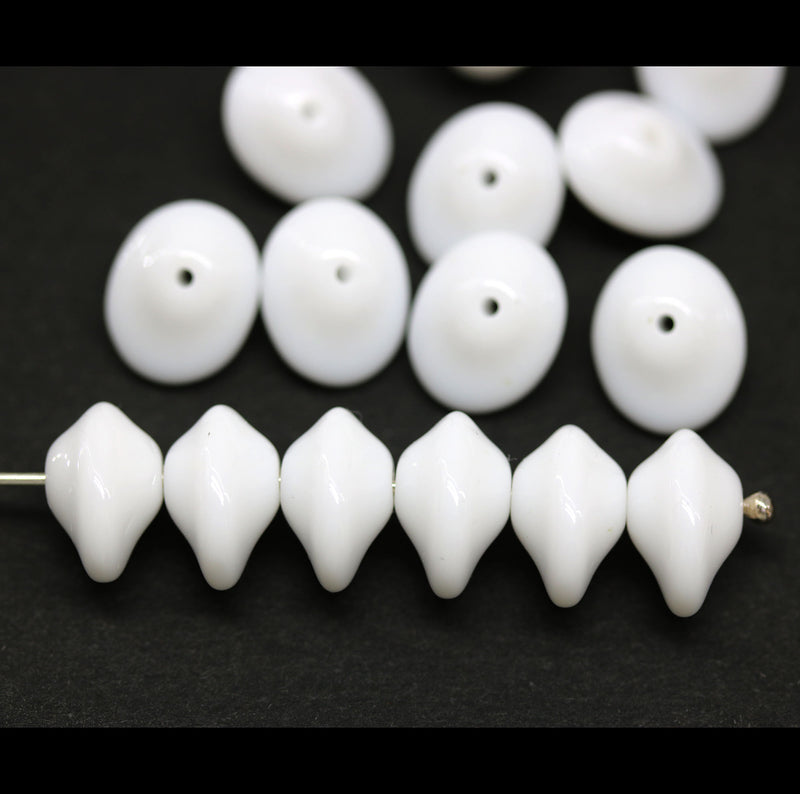 7x11mm Opaque white saucer UFO shape Czech glass beads 15Pc