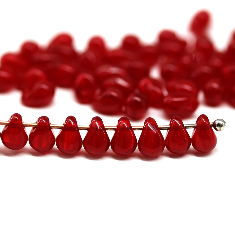 4x6mm Red teardrop Czech glass beads, 50Pc
