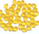 5x7mm Frosted amber topaz teardrops czech glass beads, 50pc