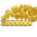 5x7mm Frosted amber topaz teardrops czech glass beads, 50pc