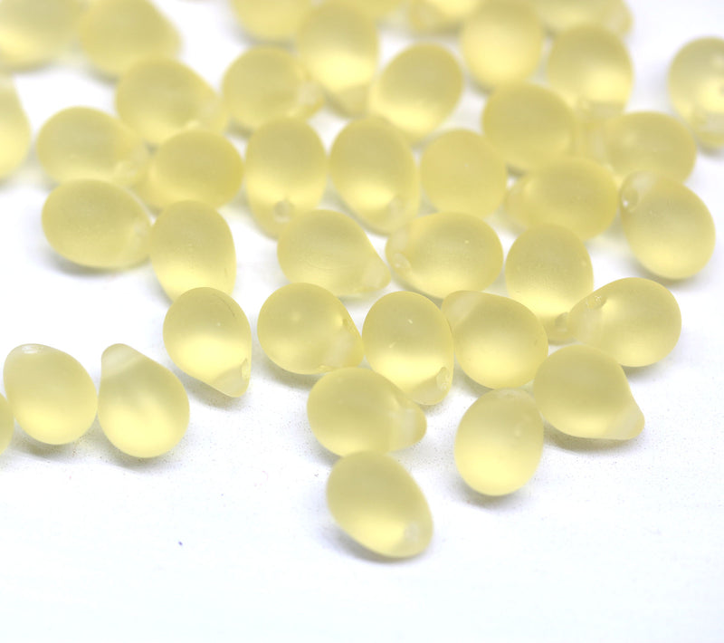 5x7mm Frosted light topaz teardrops czech glass beads, 50pc