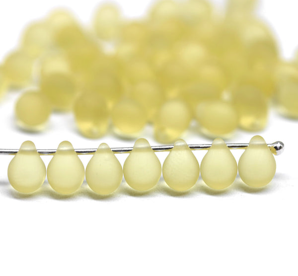 5x7mm Frosted light topaz teardrops czech glass beads, 50pc
