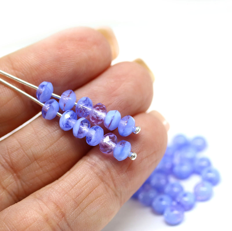 3x5mm Periwinkle blue lilac rondelle beads, czech glass, 50pc