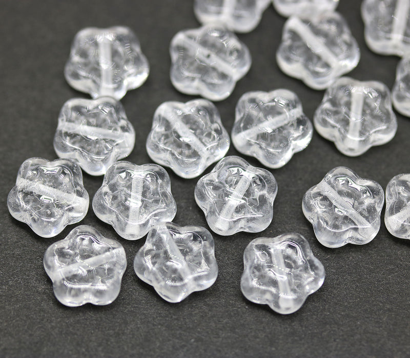 8mm Crystal clear flower beads czech glass, 20pc