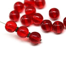 10mm Transparent red round druk Czech glass pressed beads - 15Pc