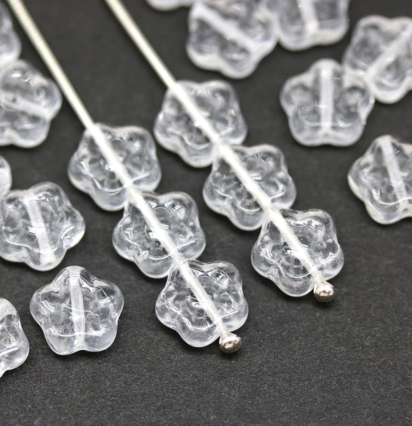 8mm Crystal clear flower beads czech glass, 20pc