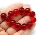 10mm Transparent red round druk Czech glass pressed beads - 15Pc