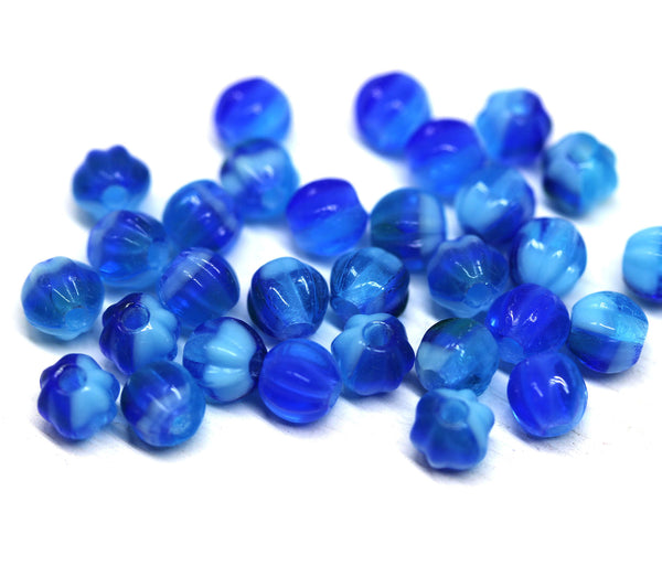 1.5mm hole dark blue mixed 6mm melon shape beads - 30pc