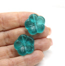 22mm Teal large czech glass flower beads, 2pc