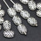 10x7mm Puffy oval clear czech glass pressed beads, silver wash, 20pc