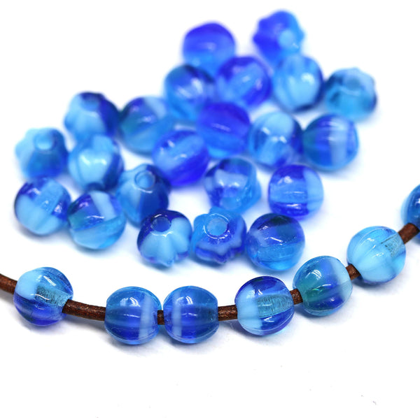 1.5mm hole dark blue mixed 6mm melon shape beads - 30pc