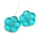 22mm Teal large czech glass flower beads, 2pc