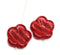 22mm Red striped large czech glass flower beads, 2pc