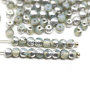 4mm Opal gray Czech glass round druk spacers silver coating, approx.90Pc