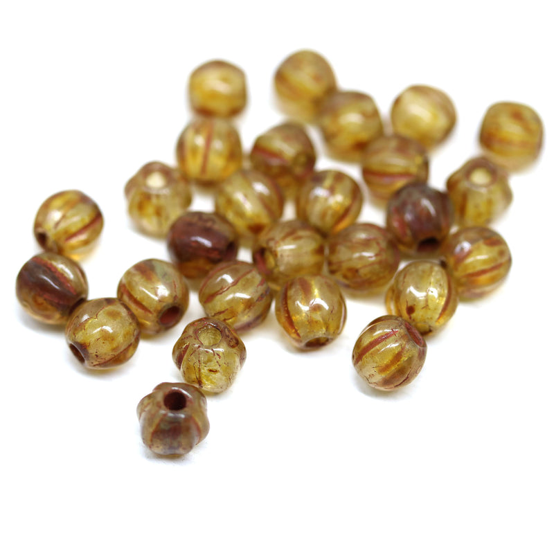 1.5mm hole picasso brown 6mm melon shape beads - 30pc