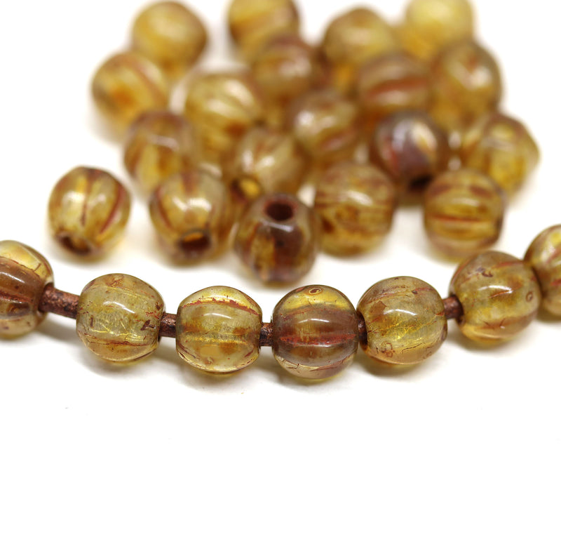 1.5mm hole picasso brown 6mm melon shape beads - 30pc