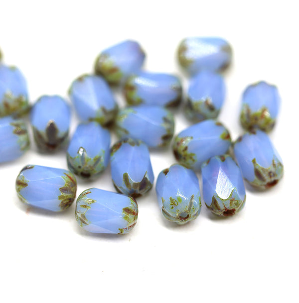 6x4mm Opal blue rice czech glass fire polished beads, picasso finish, 20pc