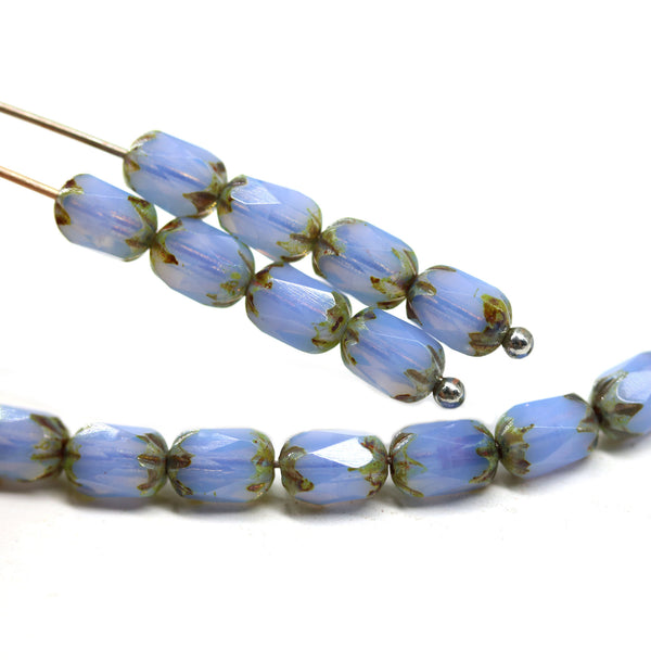 6x4mm Opal blue rice czech glass fire polished beads, picasso finish, 20pc
