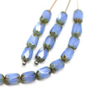 6x4mm Opal blue rice czech glass fire polished beads, picasso finish, 20pc