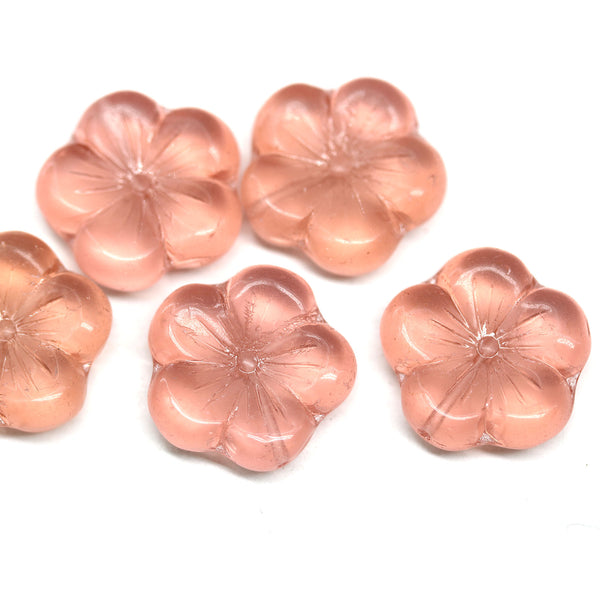 22mm Peach large czech glass flower beads, 2pc