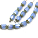 6x4mm Opal blue rice czech glass fire polished beads, picasso finish, 20pc