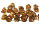 7mm Button style flower Czech glass beads Picasso brown - 25pc