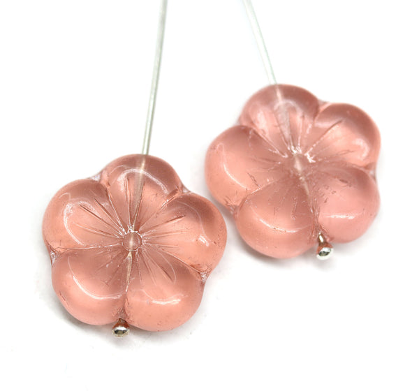 22mm Peach large czech glass flower beads, 2pc