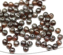 4mm Dark topaz Czech glass round druk spacers silver wash, approx.90Pc