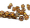 7mm Button style flower Czech glass beads Picasso brown - 25pc