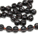 1.5mm hole black with stripes 6mm melon shape beads - 30pc