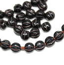 1.5mm hole black with stripes 6mm melon shape beads - 30pc