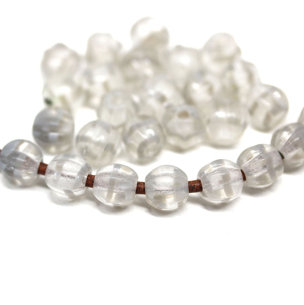 1.5mm hole light gray 6mm melon shape beads with stripes - 30pc