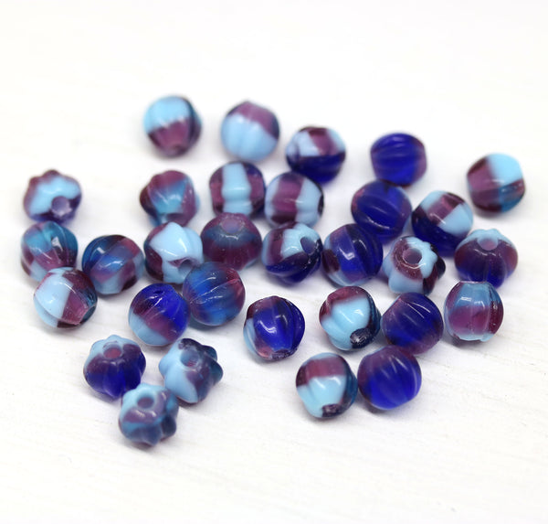 1.5mm hole blue purple mixed 6mm melon shape beads - 30pc