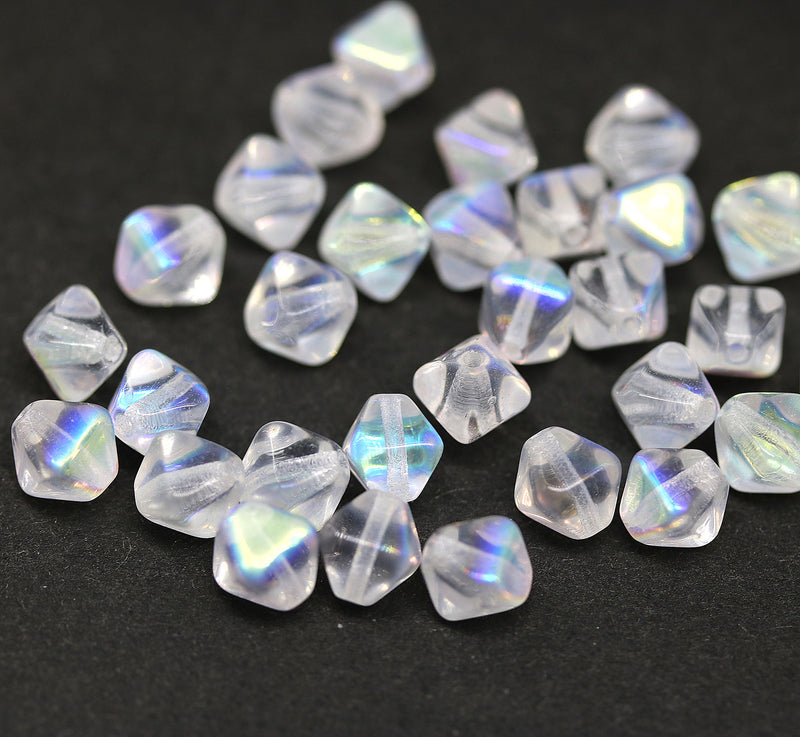 6mm Clear bicone Czech glass beads, AB finish, 30Pc
