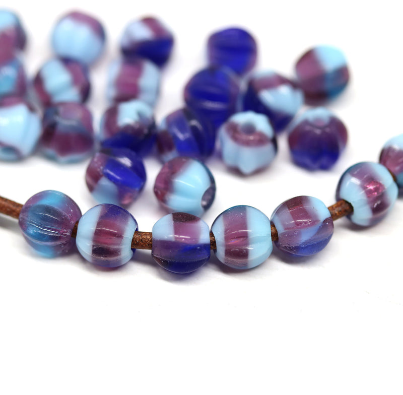 1.5mm hole blue purple mixed 6mm melon shape beads - 30pc