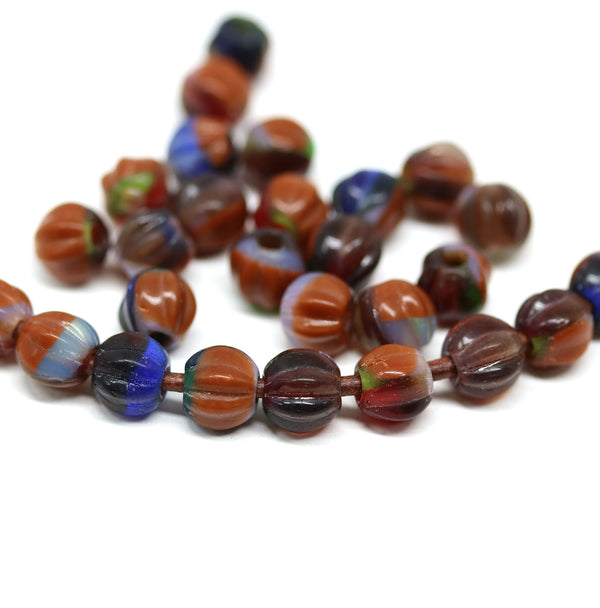 1.5mm hole blue brown 6mm melon shape beads - 30pc