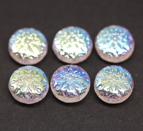 Crystal clear czech glass snowflake beads AB finish - 6pc