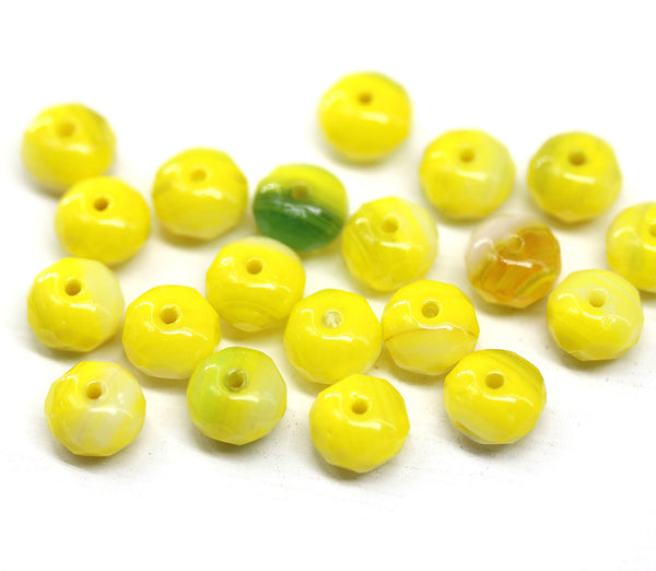 5x8mm Yellow Czech glass beads, Fire polished gemstone cut rondels, 20Pc